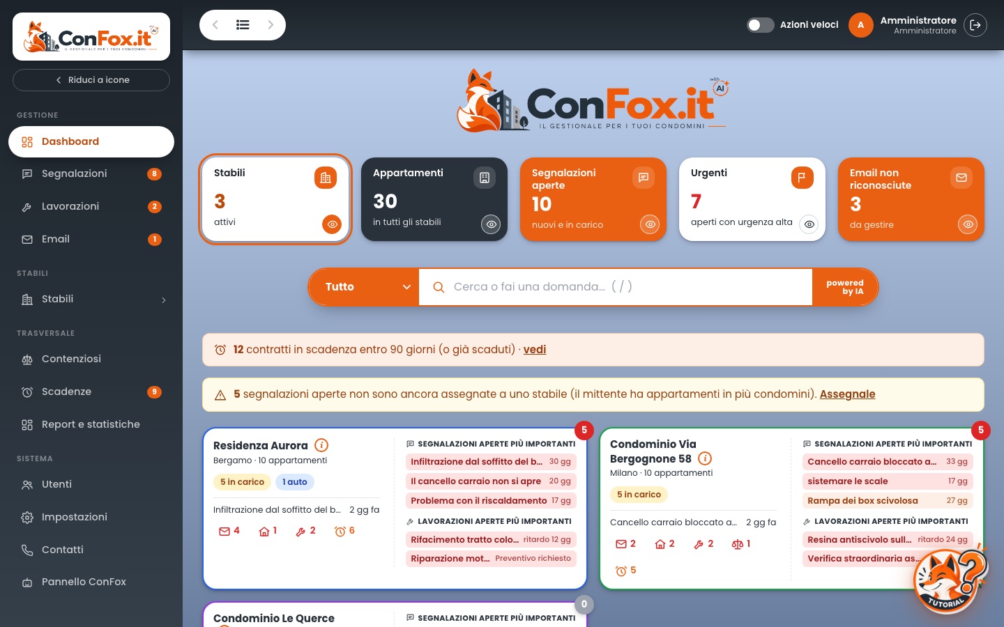 La dashboard di ConFox